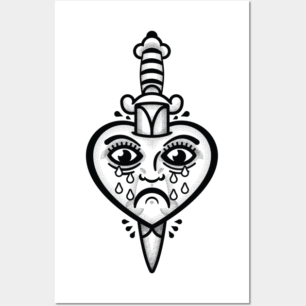 Crying Heart and Dagger Tattoo (Black Print) Wall Art by Pufahl